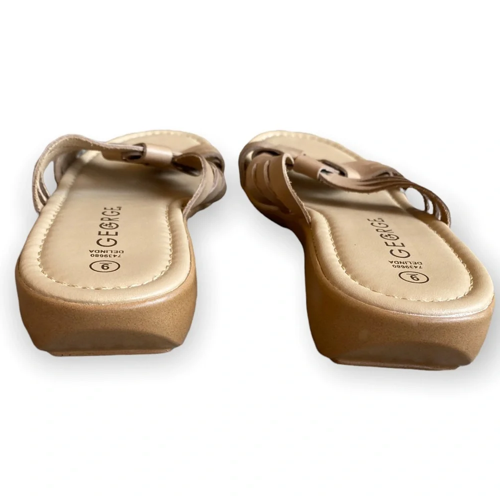 George Tan Leather Slide Sandals for Women